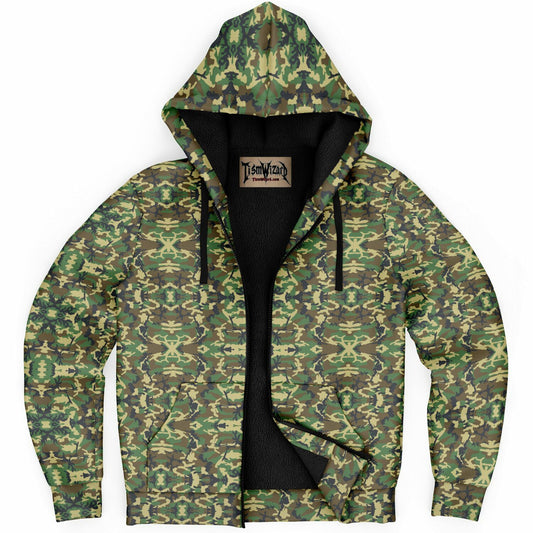 Buck Horn Camo Pattern Premium Microfleece Zipper Hoodie