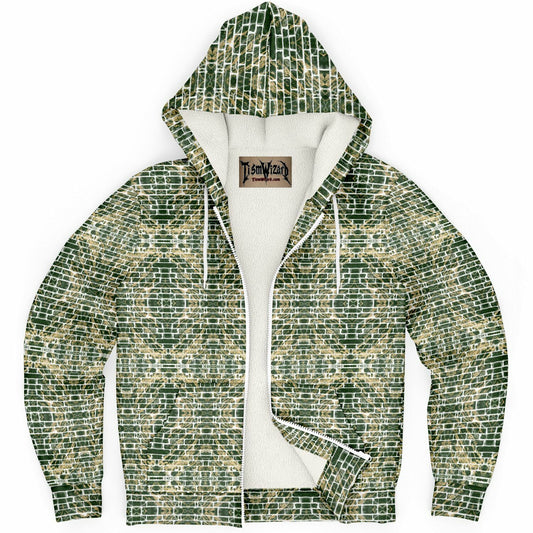 Psych Brick Pattern Microfleece Zipper Hoodie